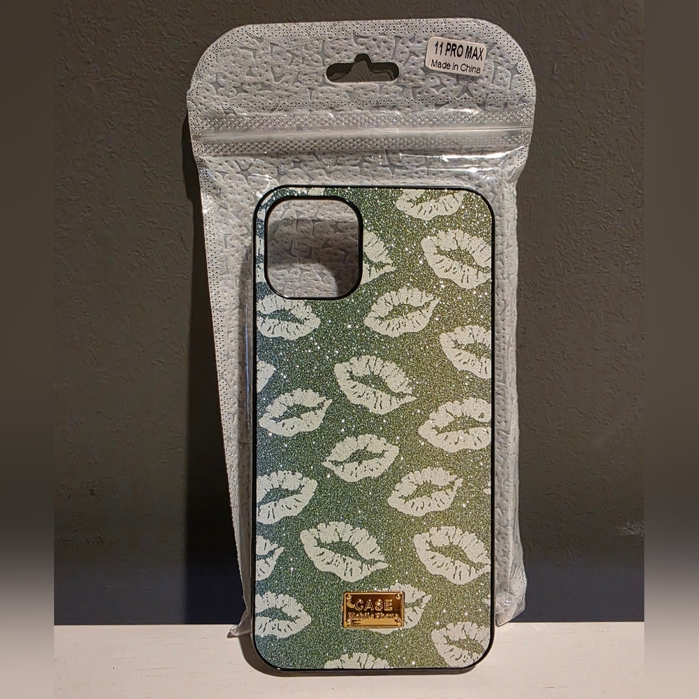 Green Glitter Lip Print Phone Case